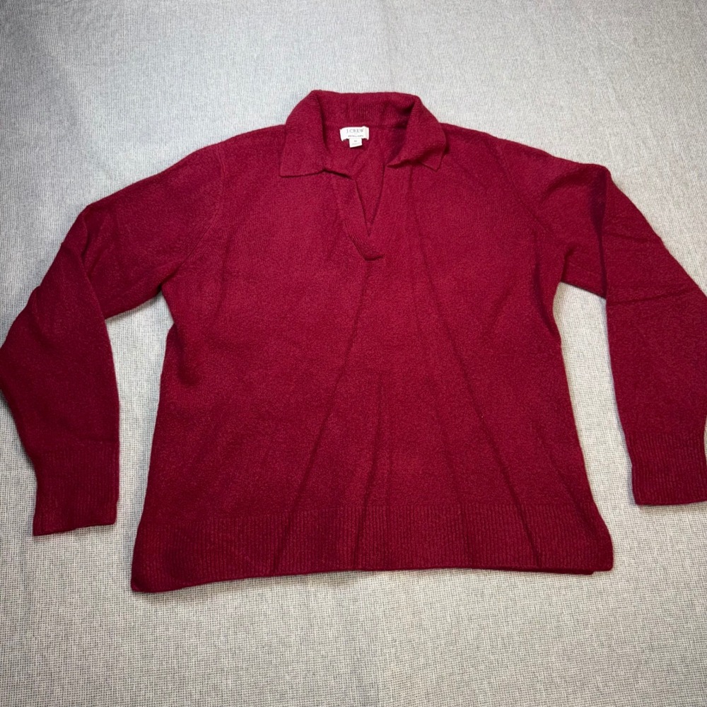 J.Crew Extra Soft Wool Blend Polo Sweater Berry Red V-Neck Medium